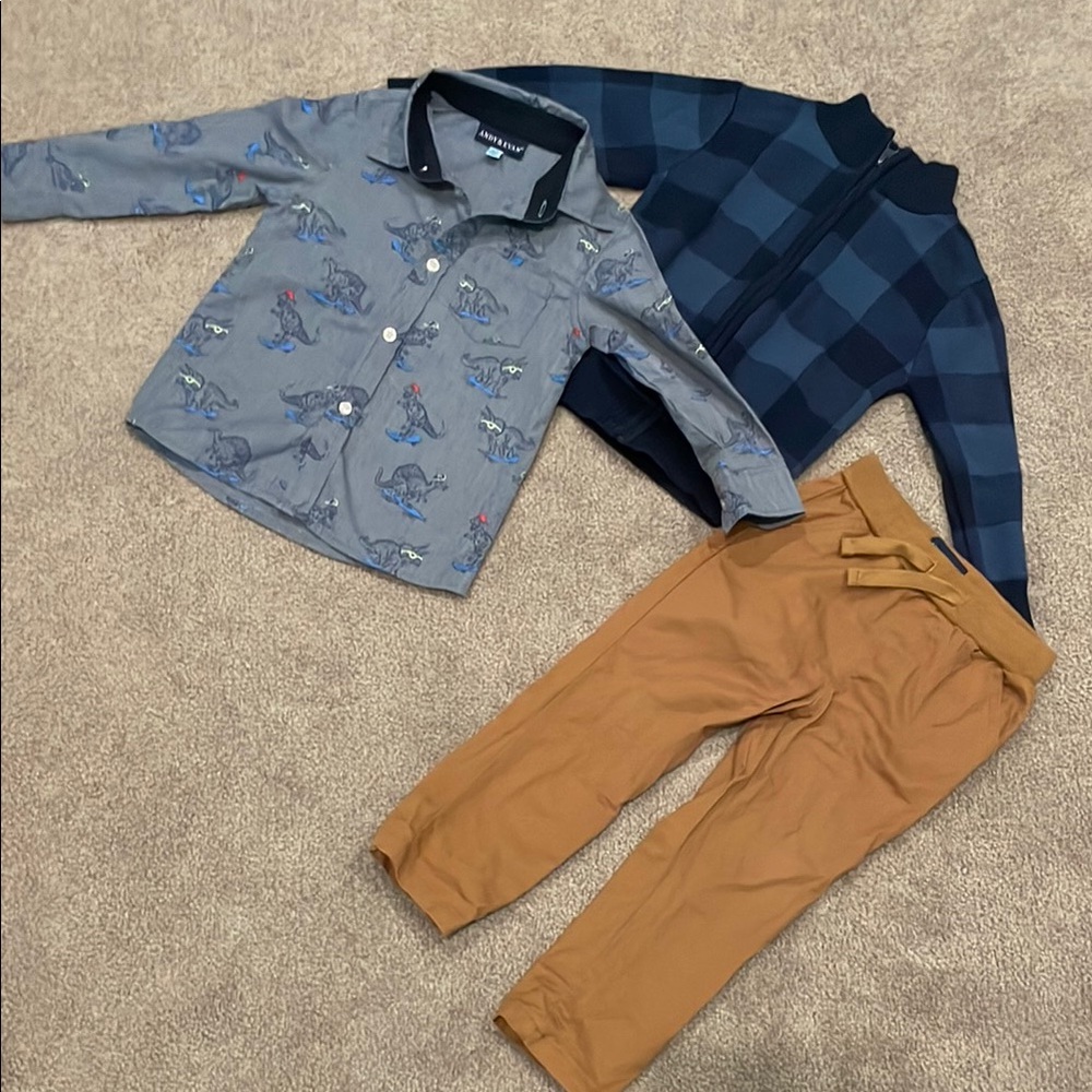 Andy & Evan Dinosaur Print Shirt & Sweater Set